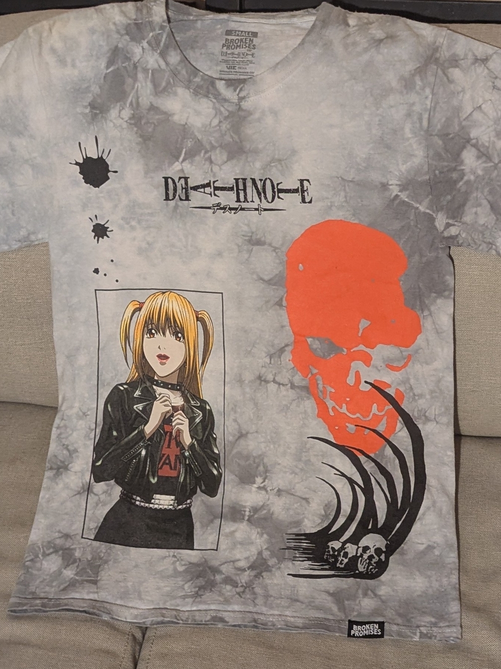 Death Note Graphic Tie-Dye Tee with Neon Skull